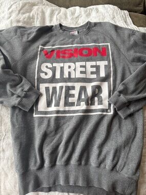 Vision Streetwear Men's Gray Crewneck Sweatshirt with Red Logo 2XL